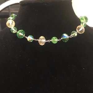 Vintage Iridescent Green and Clear Beaded Choker